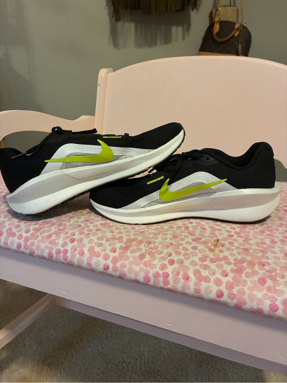 Nike Women's Black Running Shoes with Neon Yellow Swoosh